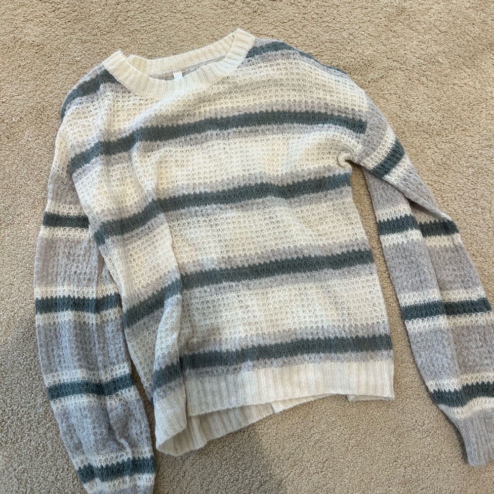 Striped Cream and Gray Women's Sweater